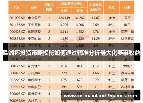 欧洲杯投资策略揭秘如何通过精准分析最大化赛事收益