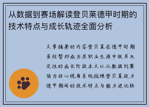 从数据到赛场解读登贝莱德甲时期的技术特点与成长轨迹全面分析